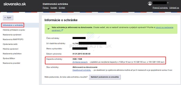 Informácie o schránke slovensko.sk