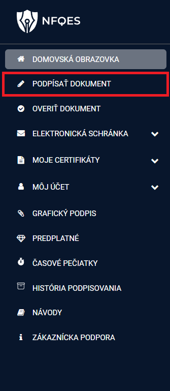 Podpísanie dokumentu menu