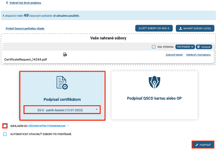 Podpisovanie elektronickým certifikátom